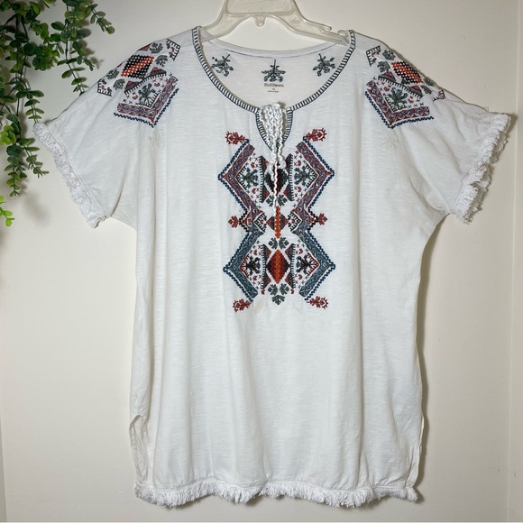 ✌🏻Ruff Hewn | Womens Short Sleeve Top 1X Embroidered Cotton Blend Boho Hippie - Picture 1 of 11